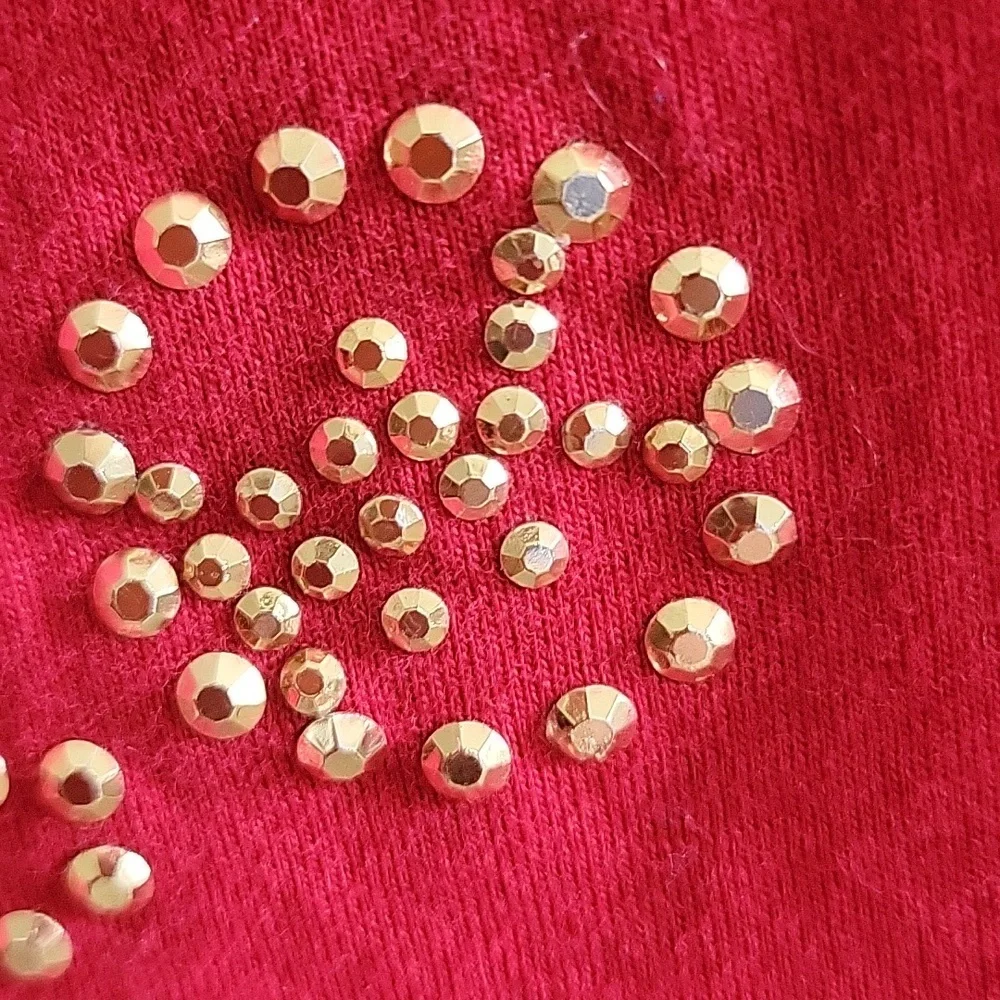 Michael Kors Red Long Sleeve Top, Gold Logo Studs, Round Neck, 100% Cotton LG - Picture 5 of 8